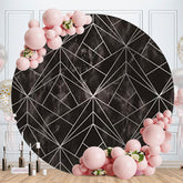 Aperturee - Black And Sliver Lines Round Birthday Backdrop